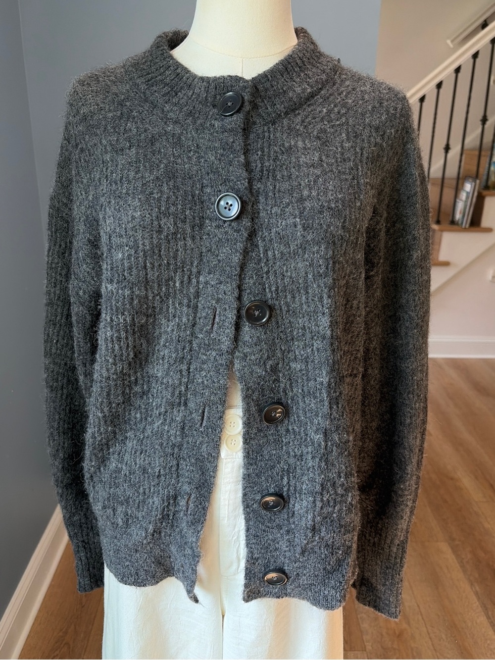 Everlane Alpaca Wool Blend Button Front Cardigan Sweater Charcoal Gray S
